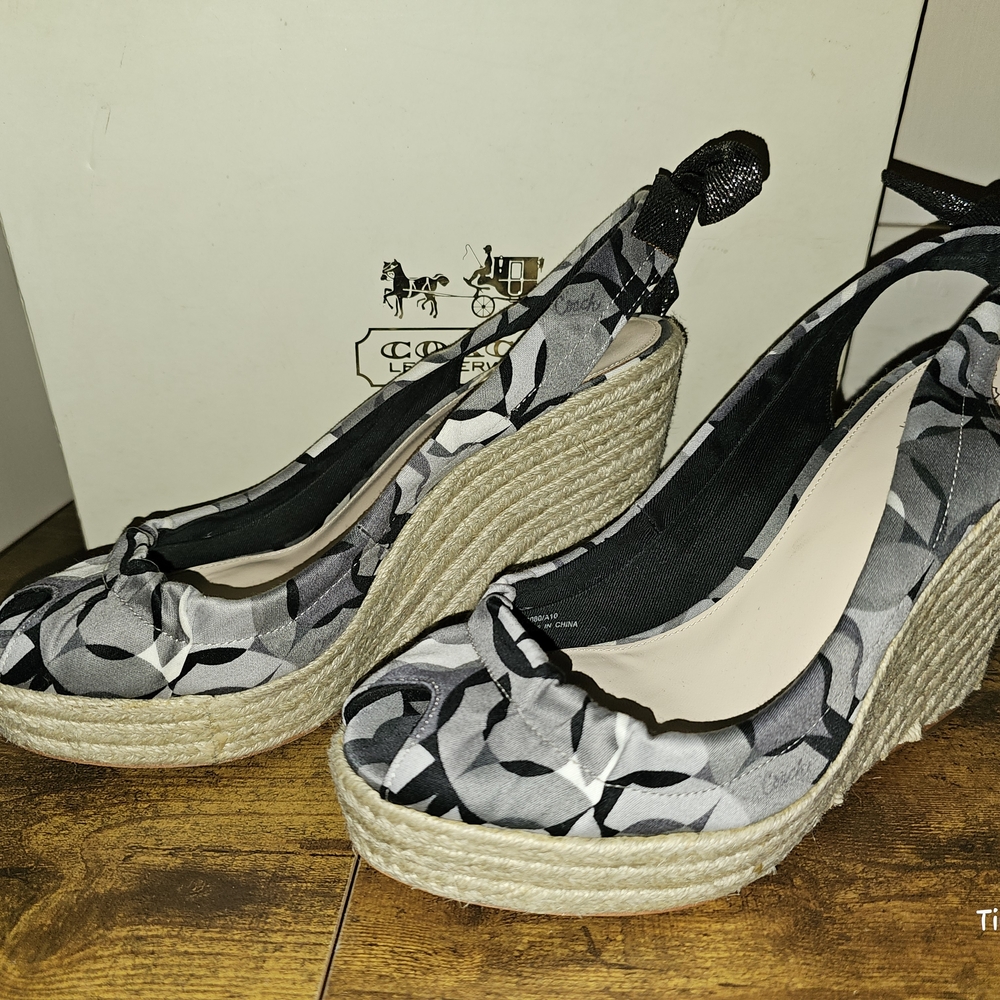 COACH MARITZA Platform Espadrilles WEDGE SANDALS PEEP TOE size 8.5 - Picture 2 of 7